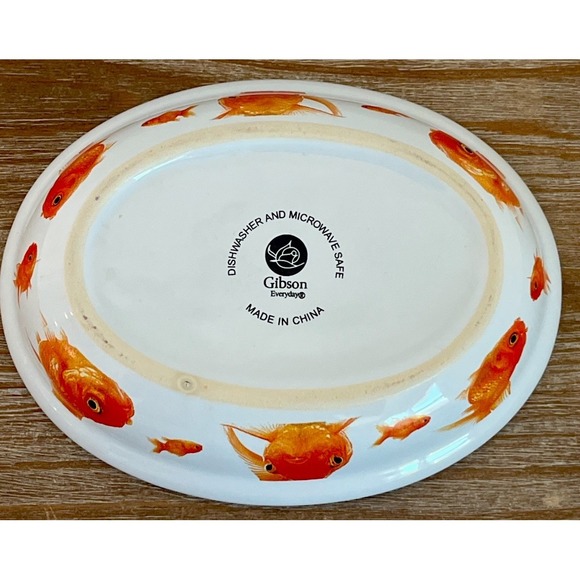 Gibson Goldfish Koi Oval Trinket Soap Cat Food Ceramic Bowl Dish 6 1/2" X 5" EUC - Picture 5 of 6